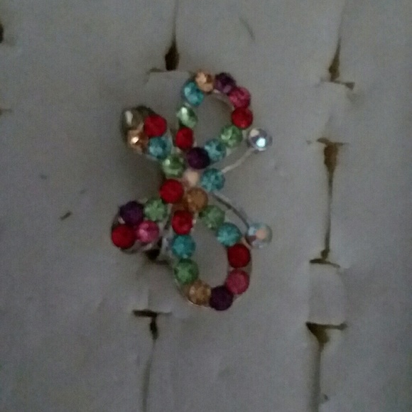 MULTI COLOR JEWELED BUTTERFLY RING - Picture 1 of 2